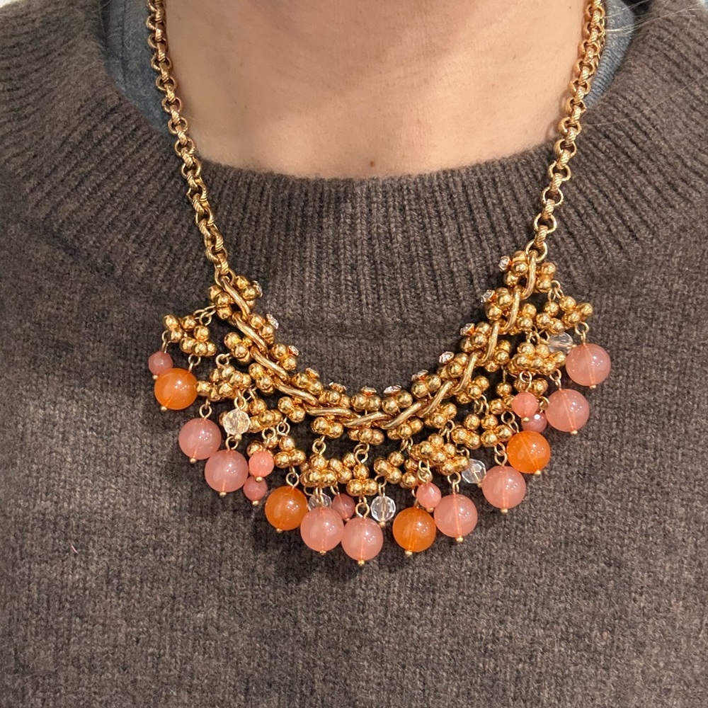 Liz Claiborne Gold Necklace with Pink and Orange Beads